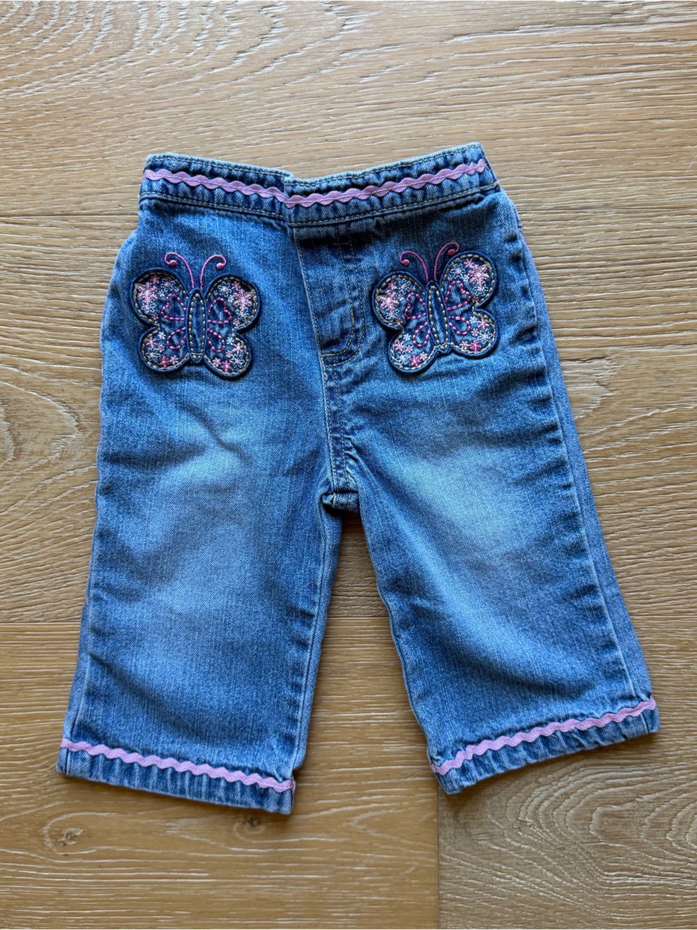 Faded Glory Blue Denim Pants with Pink Butterfly Appliqués